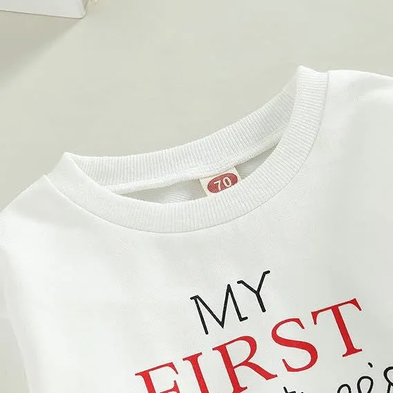 White baby sweatshirt and pants set with Easter letter print, cotton lining, for heights 80-120cm