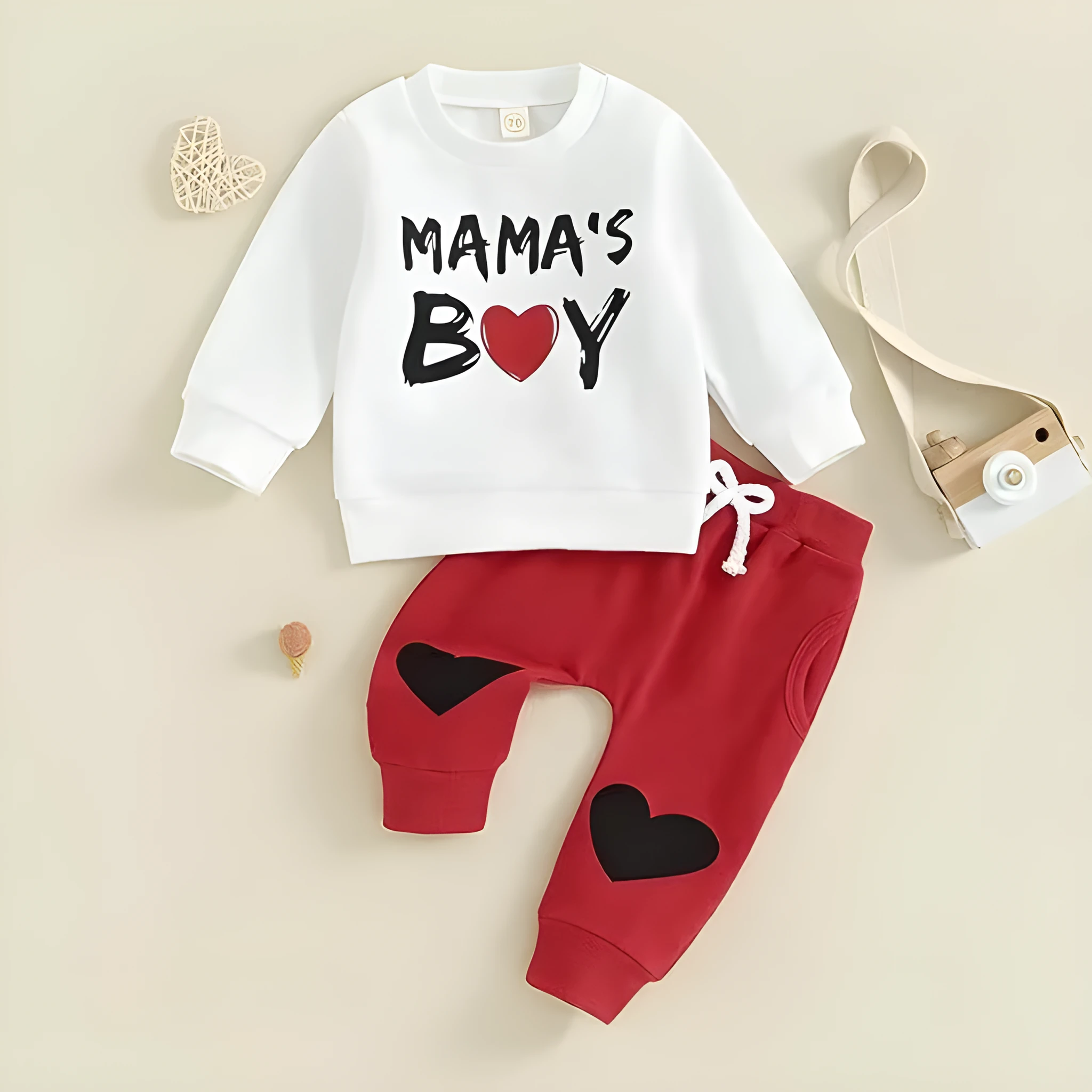 White baby sweatshirt and pants set with Easter letter print, cotton lining, for heights 80-120cm
