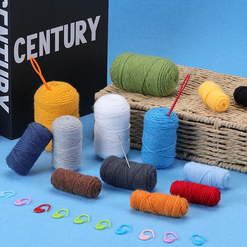 White yarn ball and blueyellow coaster crocheted material package with wool blend yarn