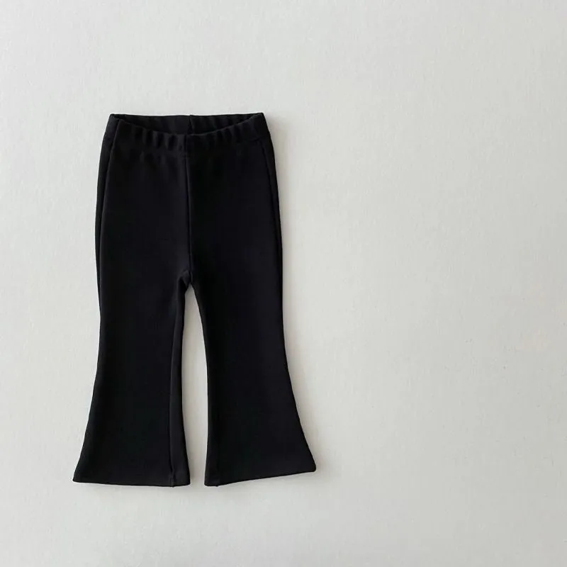 Girls fleece-lined bell-bottom pants in plaid pattern, polyester fabric, mid-waist, suitable for 80-150cm height