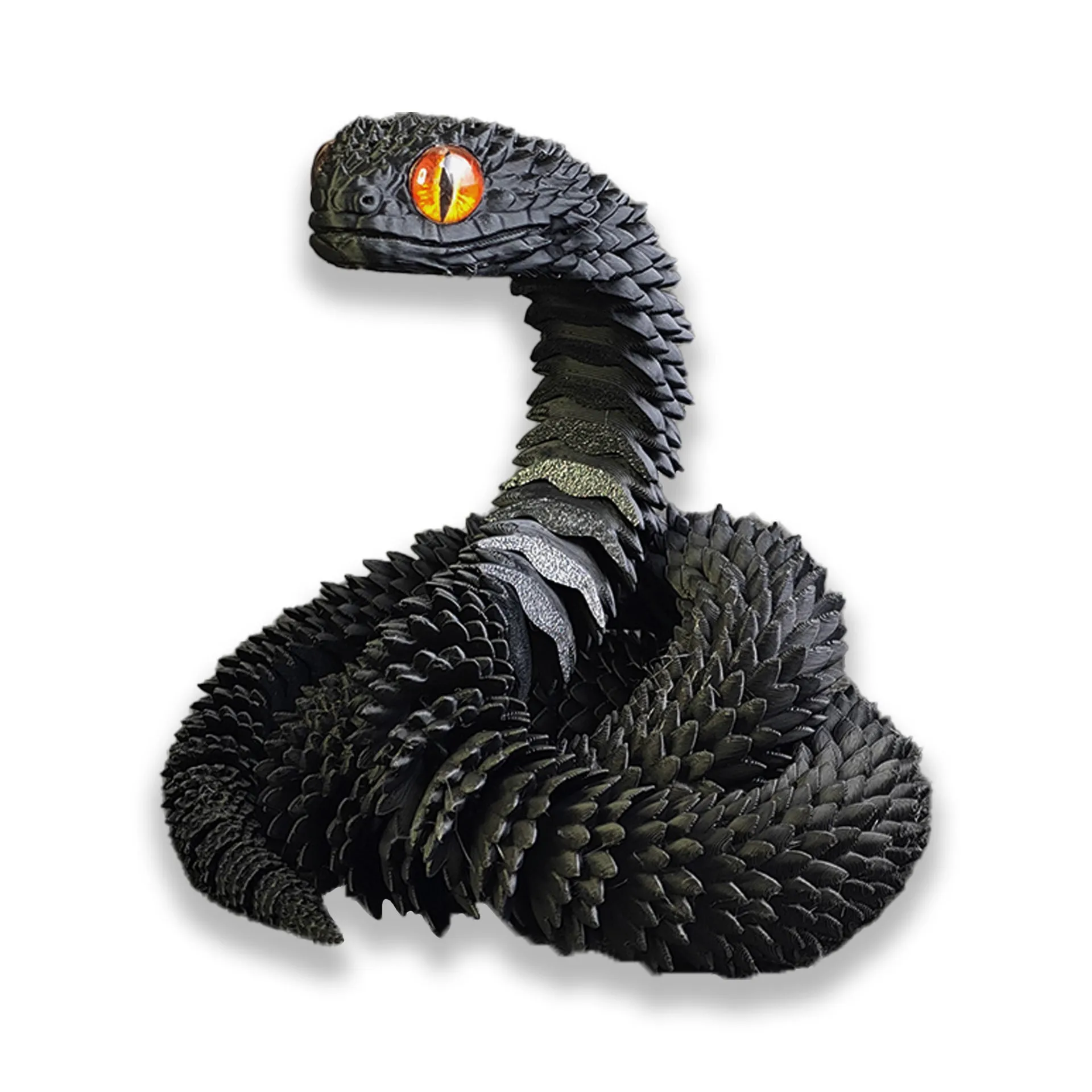 3D printed snake toy decoration in realistic animal simulation style, available in multiple colours and sizes including 30cm, 45cm, 60cm