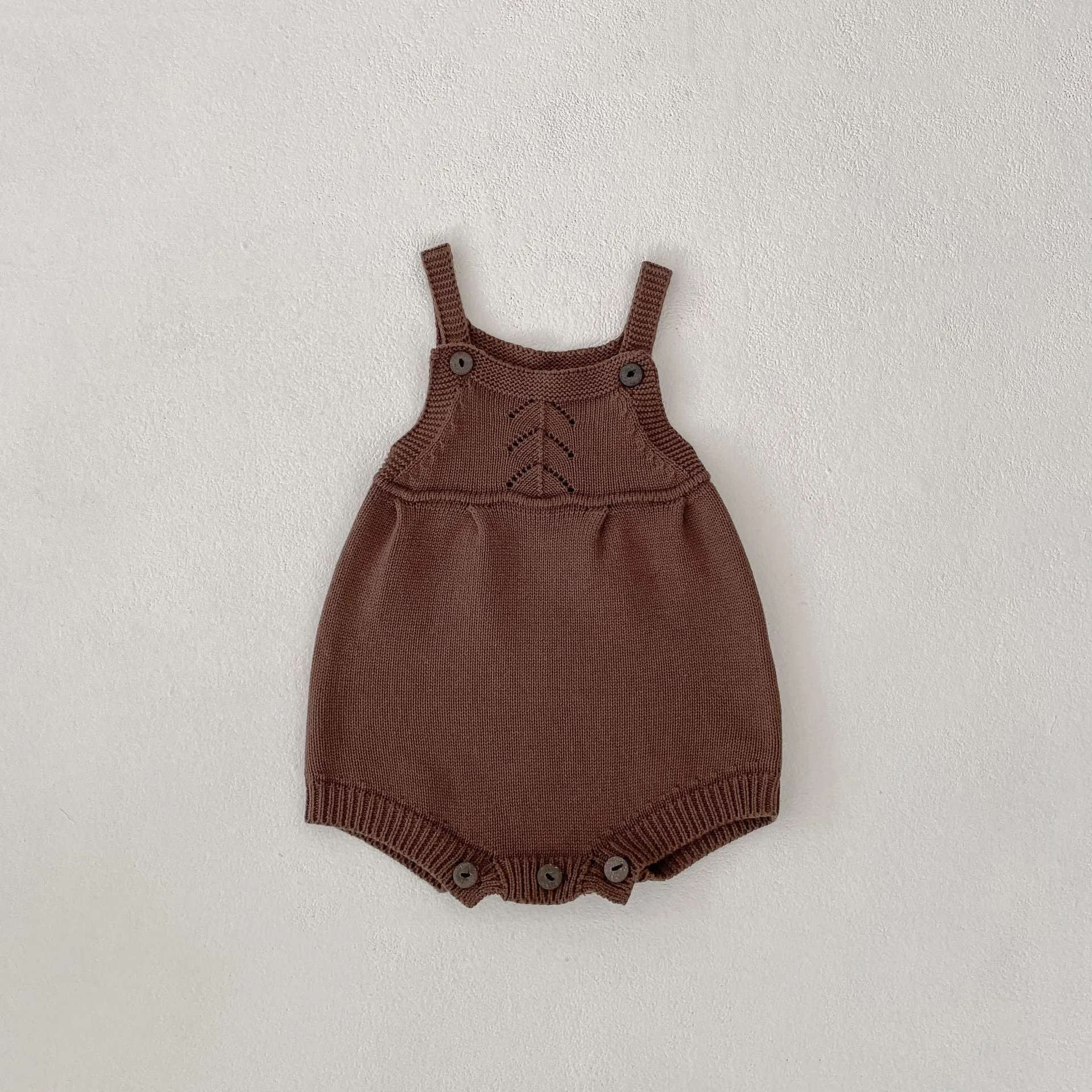 Girls' knitted cotton romper triangle jumpsuit in heather blue for 66-100cm height