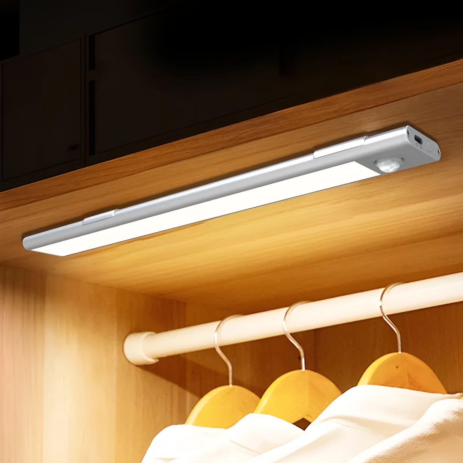 Silver 30cm smart LED human sensor wardrobe light with magnetic and self-adhesive mounting