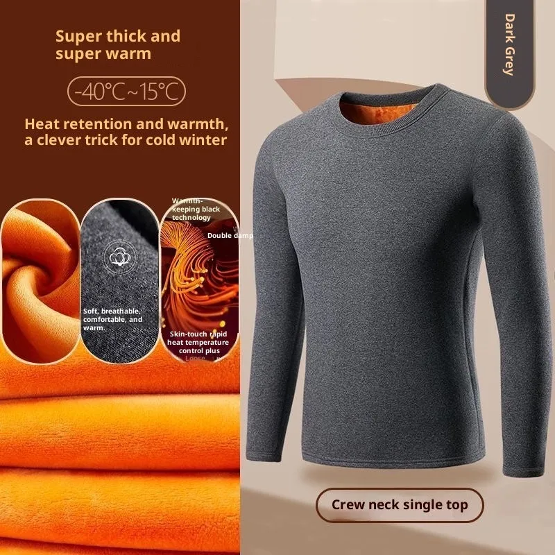 Golden Fleece solid colour men's thickened fleece-lined thermal pullover in black