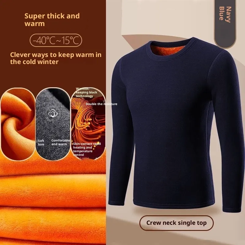 Golden Fleece solid colour men's thickened fleece-lined thermal pullover in black