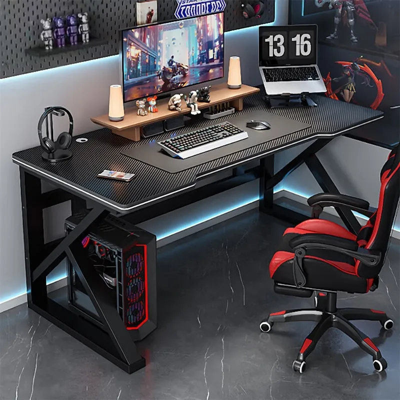 Black carbon fibre computer desk with black frame, single table in 100x60 cm size