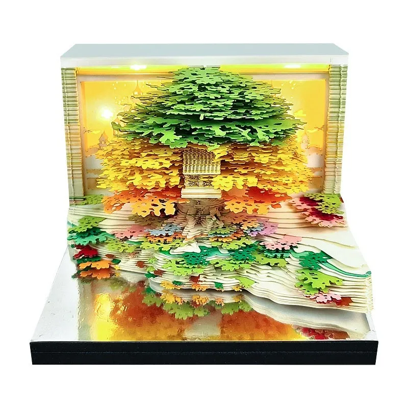 2026 paper carving calendar desktop ornament in green with 3D notebook paper brick shape and English calendar
