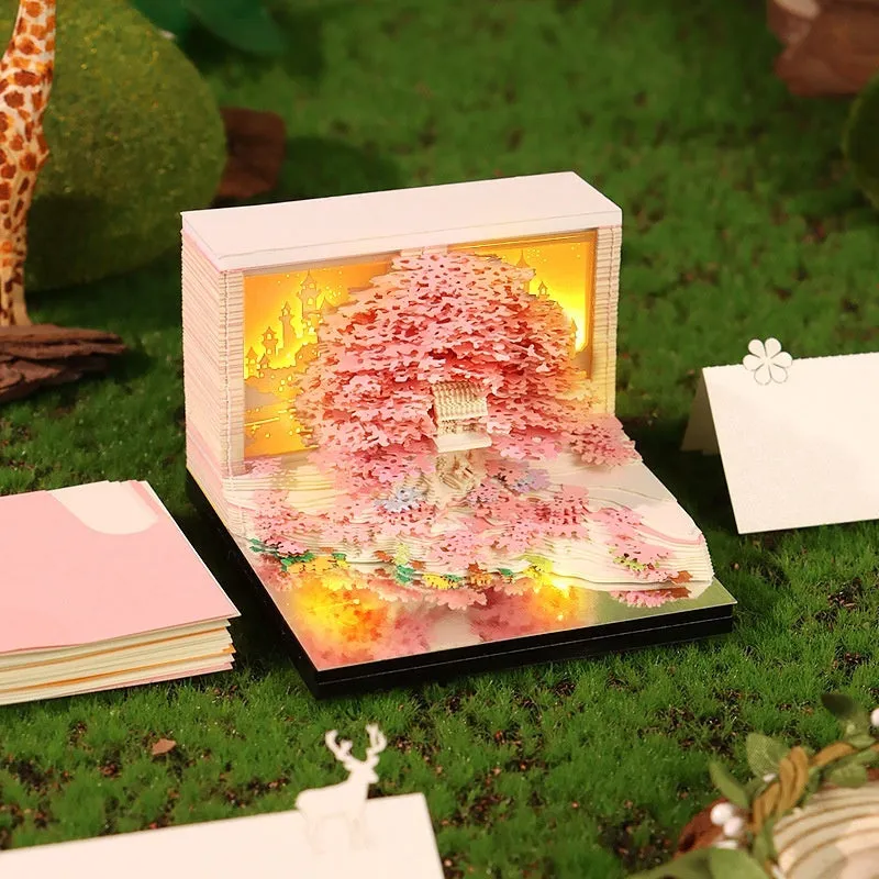2026 paper carving calendar desktop ornament in green with 3D notebook paper brick shape and English calendar