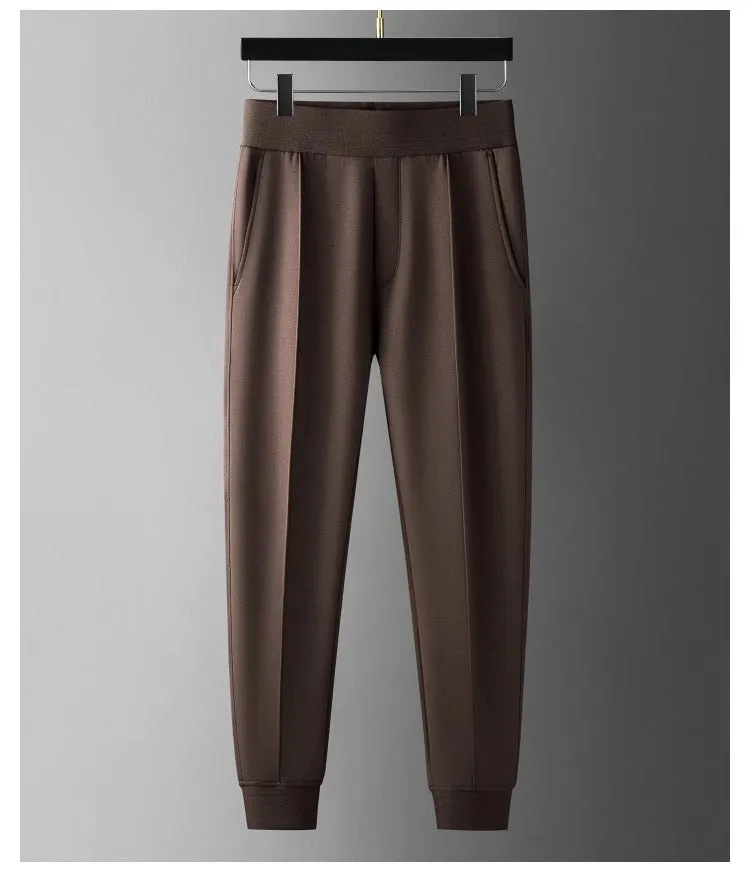 Men's casual modal cardigan suit set with hood and wrinkle-free finish in brown, loose fit, autumn sportswear