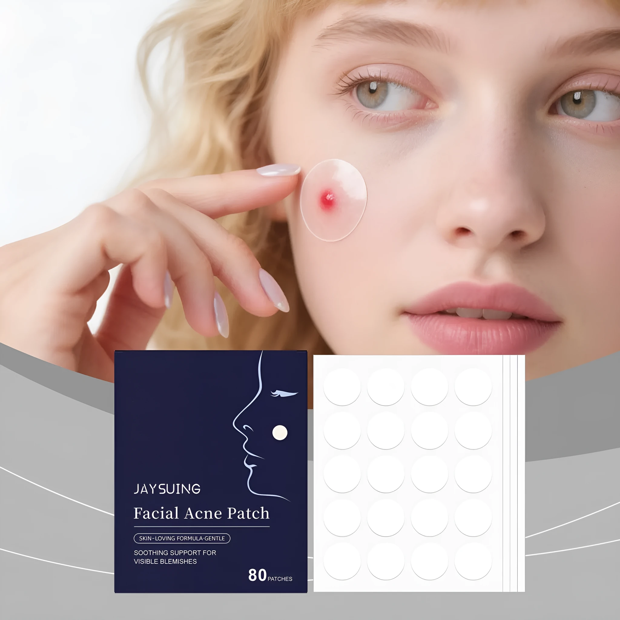 Pack of 80 hydrocolloid facial acne patches for spot treatment