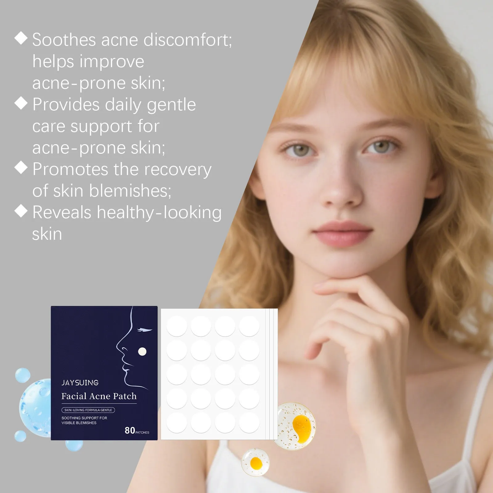 Pack of 80 hydrocolloid facial acne patches for spot treatment
