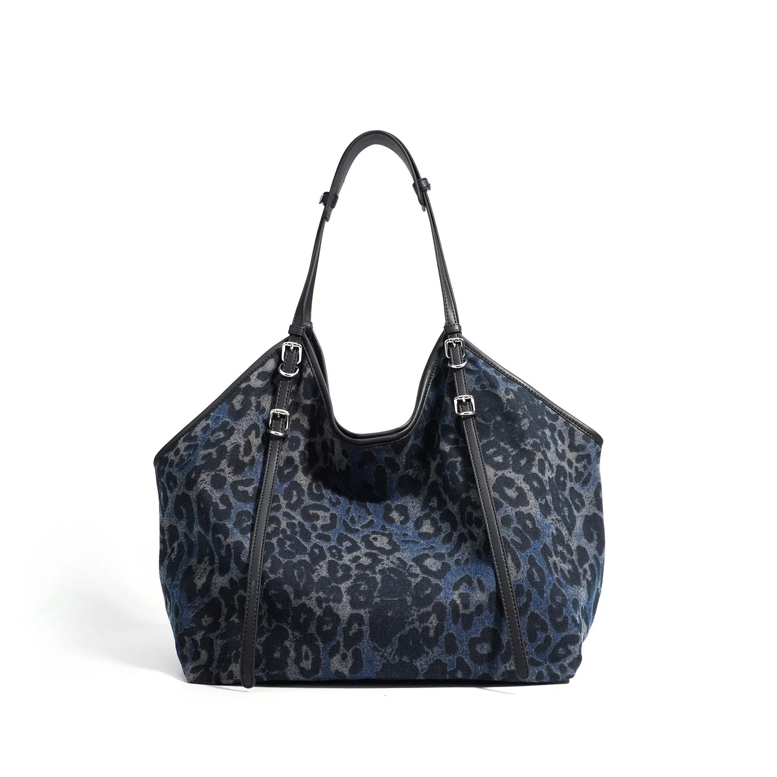 Denim women's patchwork casual crossbody bag in black with inner pocket and shell shape for travel