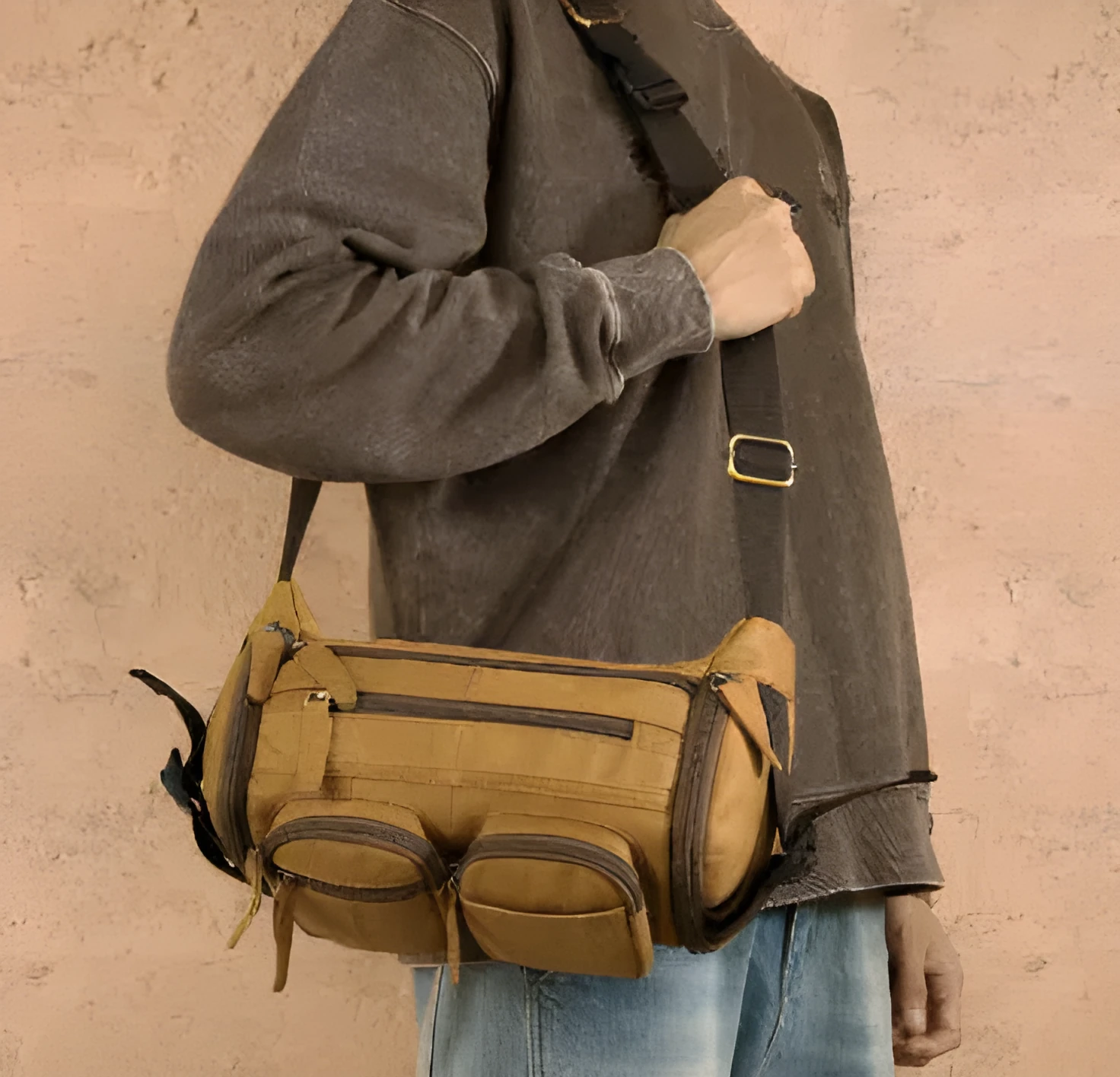 Vintage genuine leather men's crossbody messenger bag brown large capacity top grain leather