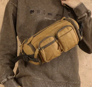 Vintage genuine leather men's crossbody messenger bag brown large capacity top grain leather