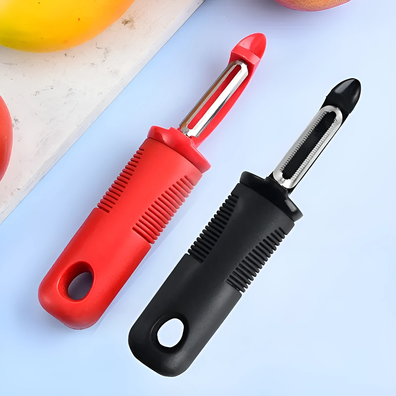 Set of three stainless steel fruit and vegetable peelers with 420J2 blades in modern simple design