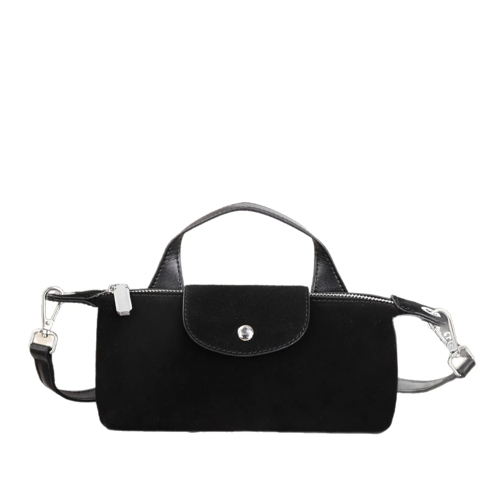 Women's genuine leather spliced dumpling crossbody bag with suede finish in six colour options