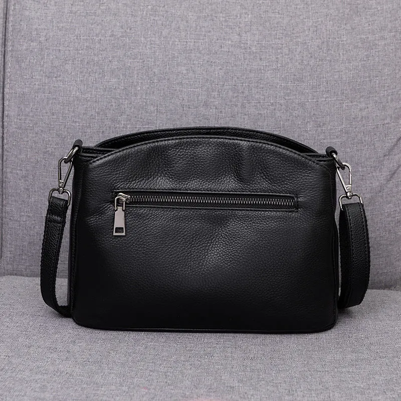 Women's genuine leather crossbody handbag in pure cowhide with plaid pattern, simple urban style, horizontal square shape
