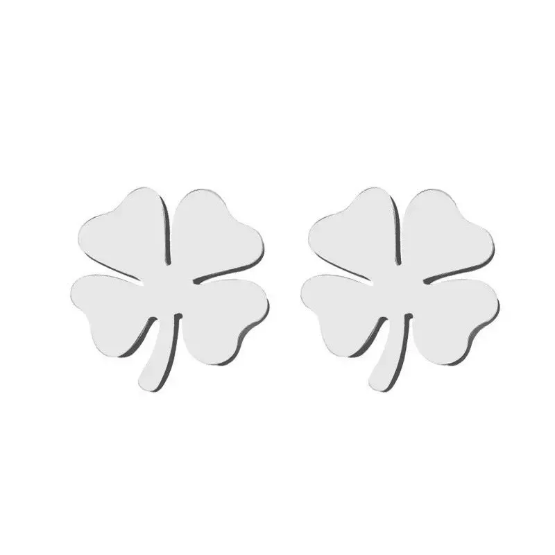 Pair of 10mm four-leaf clover earrings in gold colour on stainless steel post
