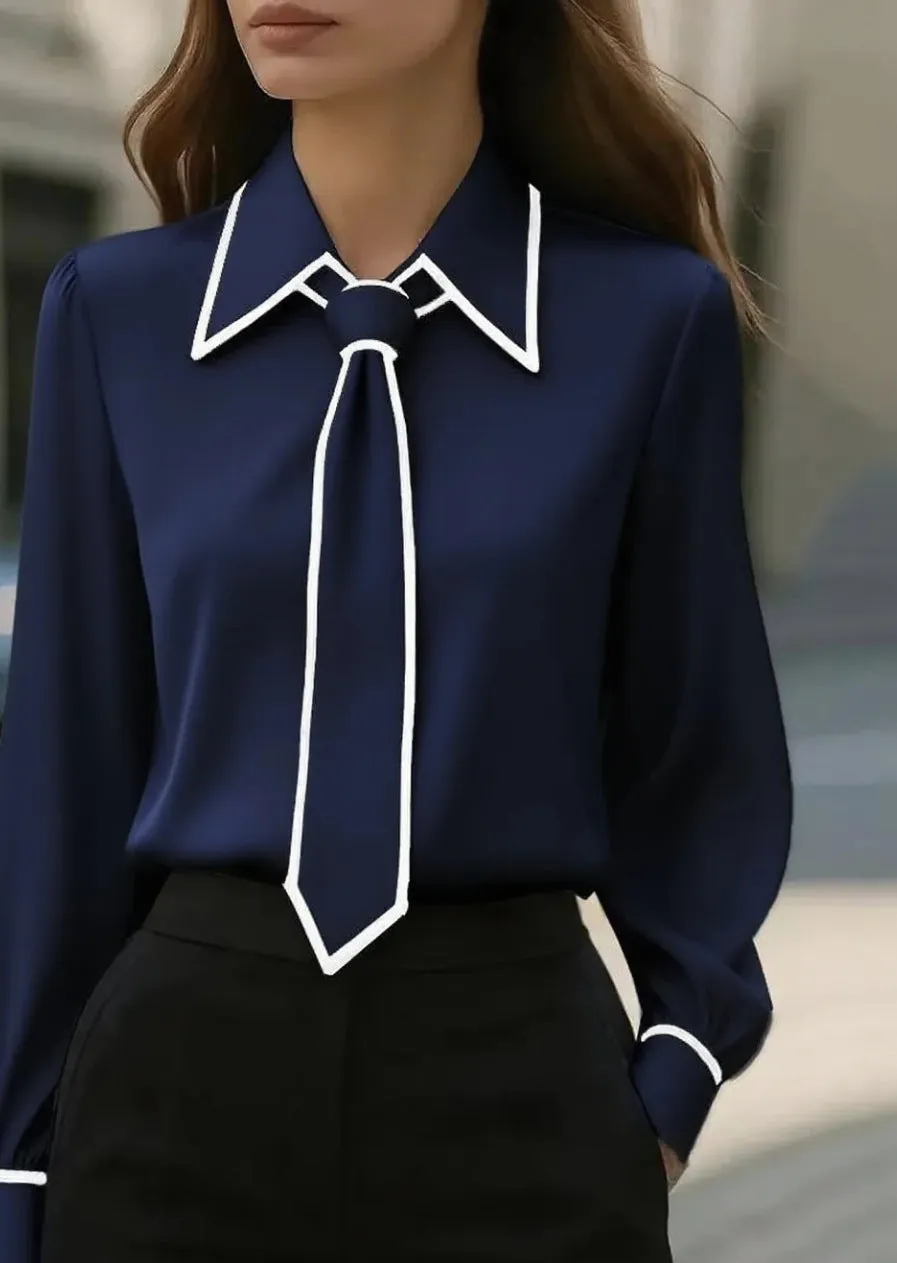 Women's solid colour long sleeve satin polyester shirt in black, with pullover style and regular sleeve