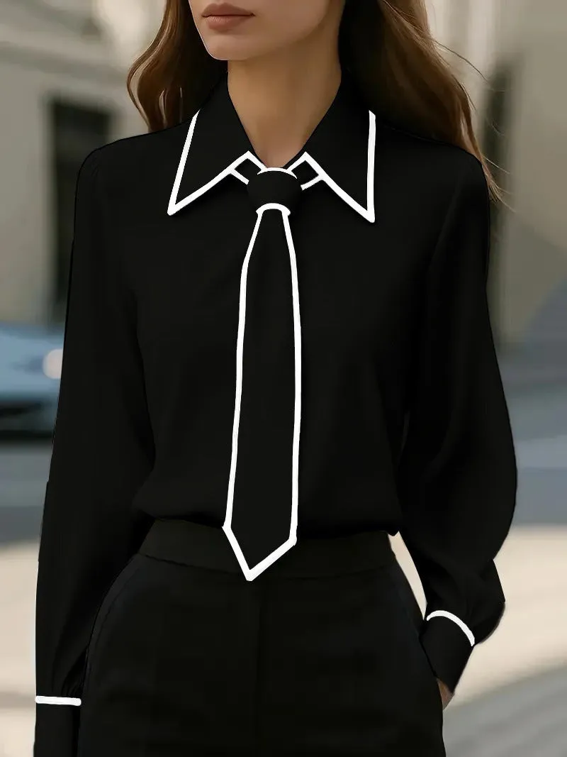 Women's solid colour long sleeve satin polyester shirt in black, with pullover style and regular sleeve