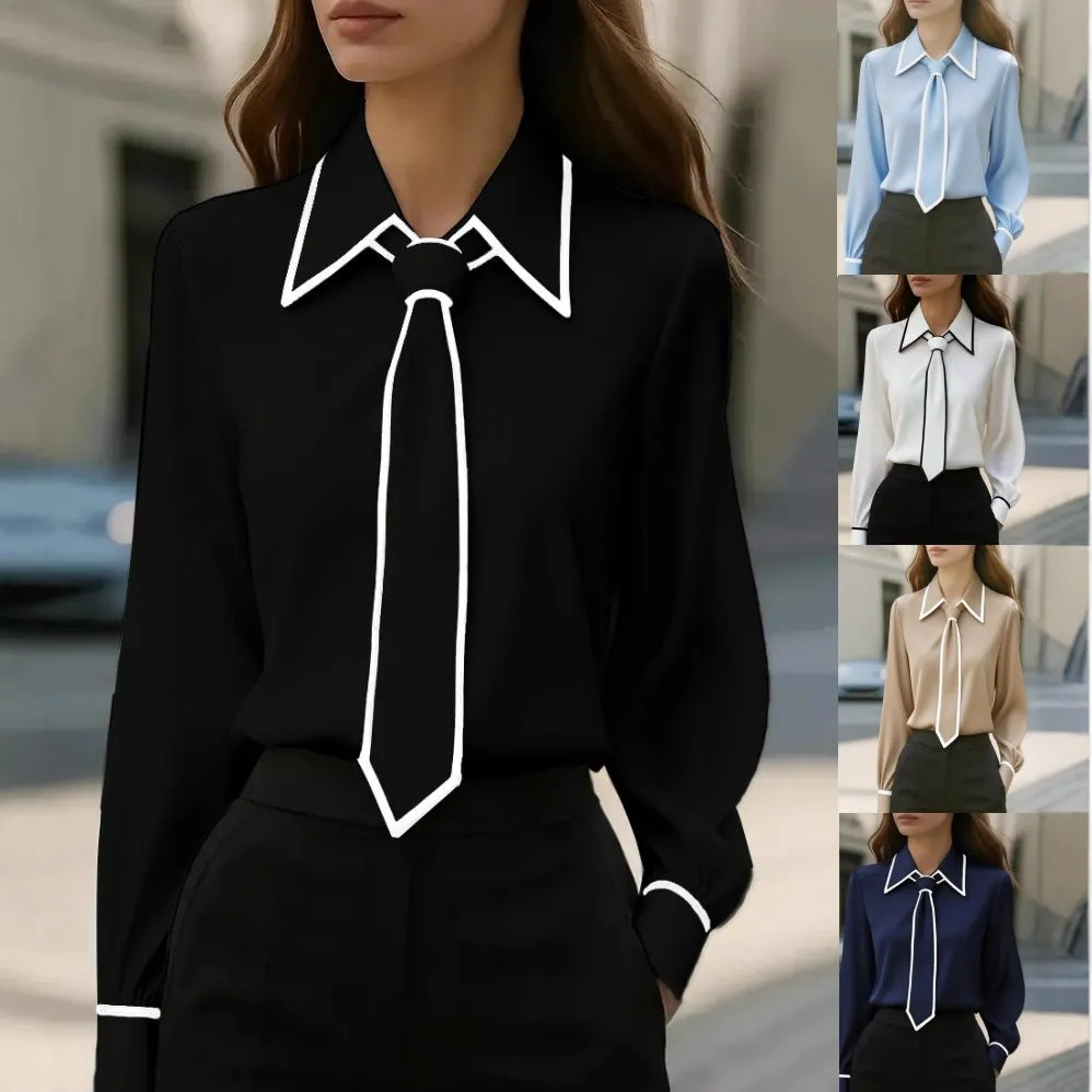 Women's solid colour long sleeve satin polyester shirt in black, with pullover style and regular sleeve