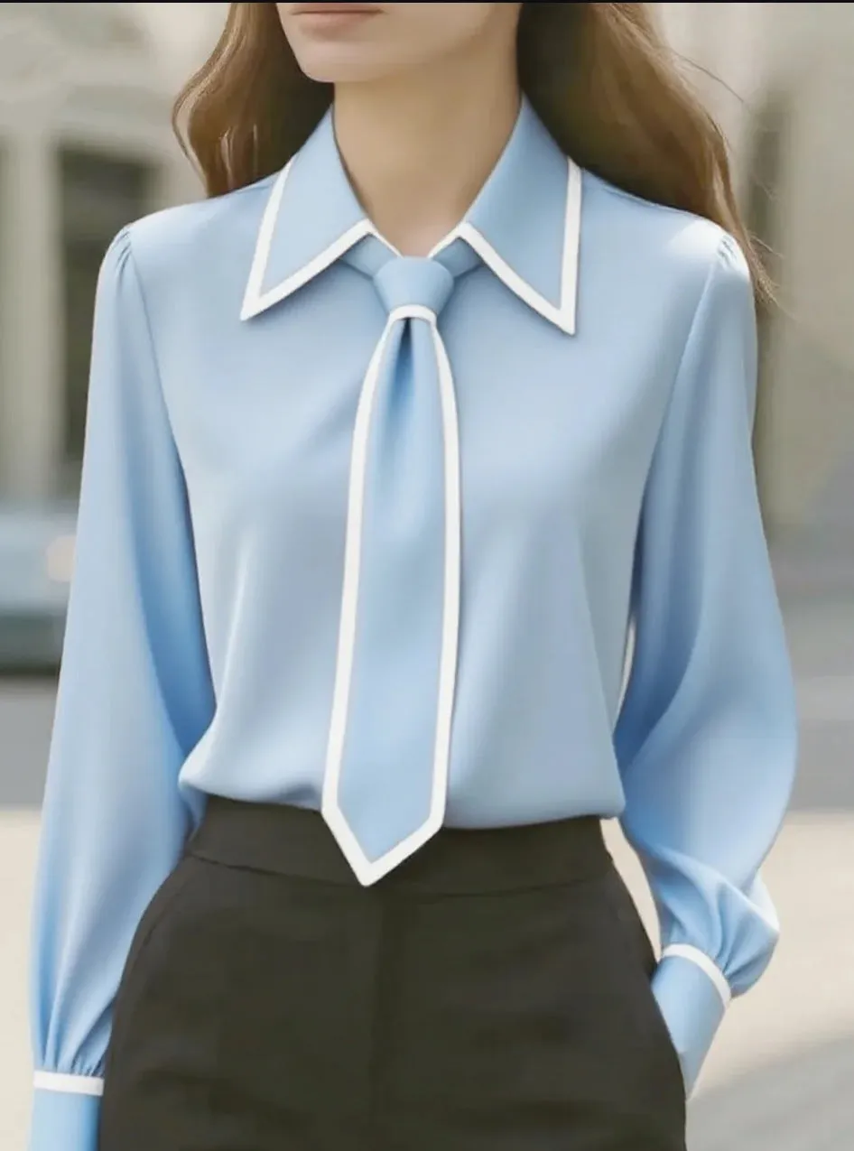 Women's solid colour long sleeve satin polyester shirt in black, with pullover style and regular sleeve