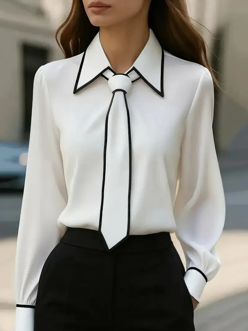 Women's solid colour long sleeve satin polyester shirt in black, with pullover style and regular sleeve