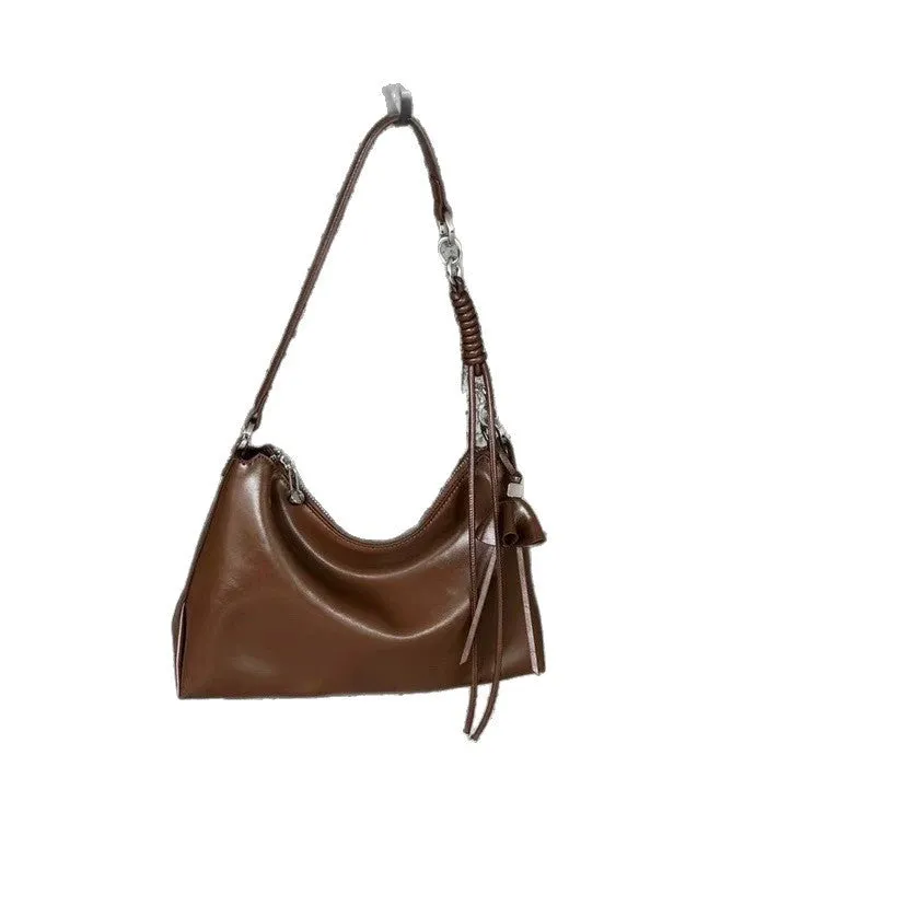 Cortex Lady genuine leather crossbody bag in caramel colour, horizontal square shape with stitching detail