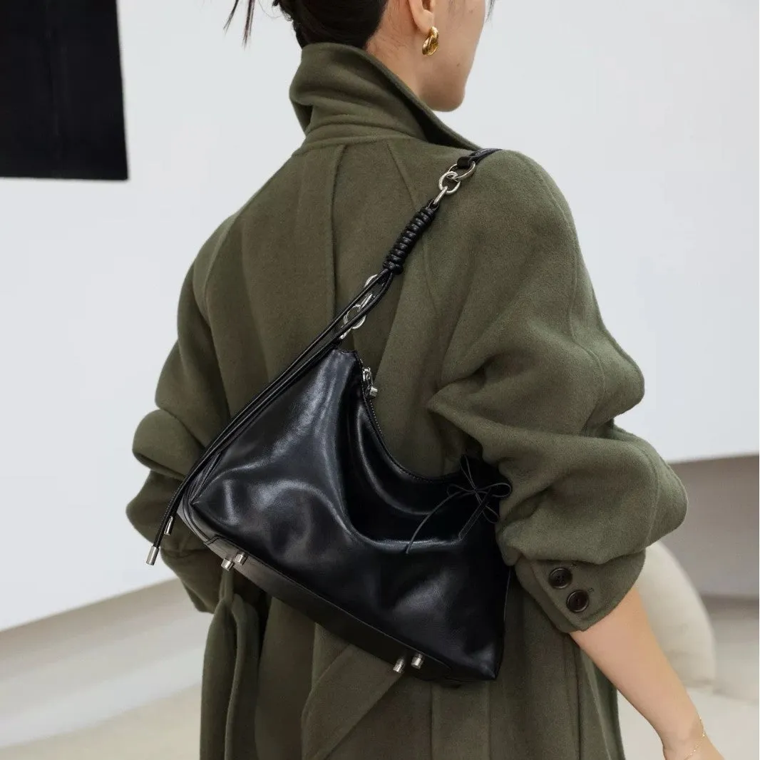 Cortex Lady genuine leather crossbody bag in caramel colour, horizontal square shape with stitching detail