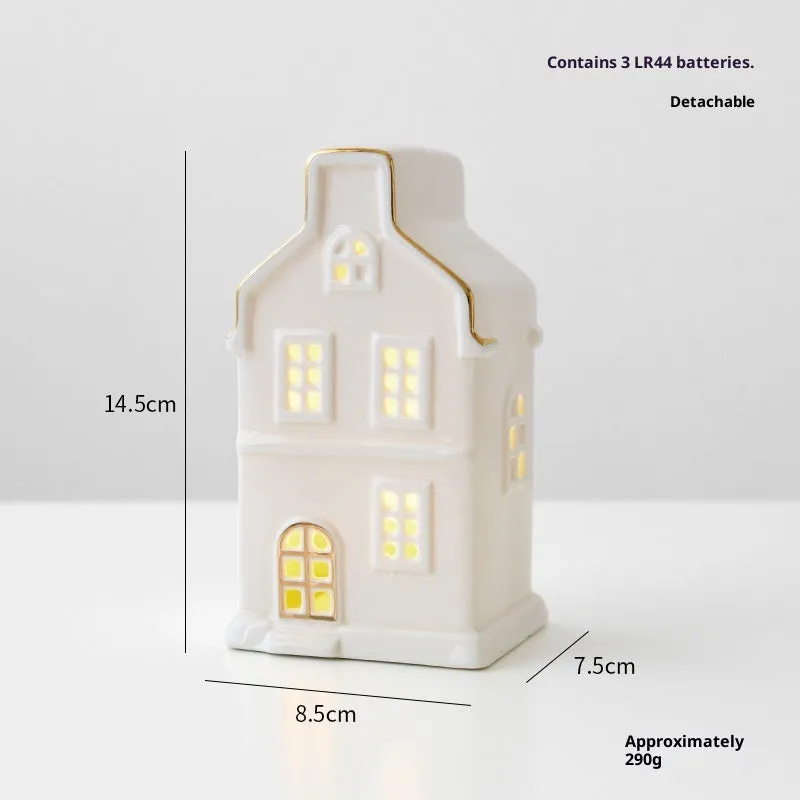 Ceramic Christmas tree house ornament in European style villa design with open door
