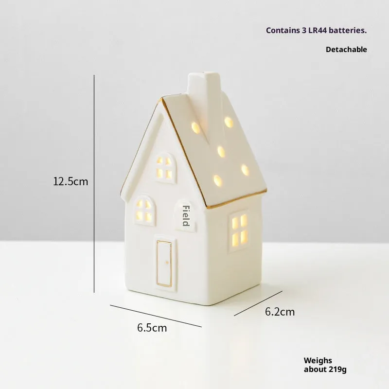 Ceramic Christmas tree house ornament in European style villa design with open door