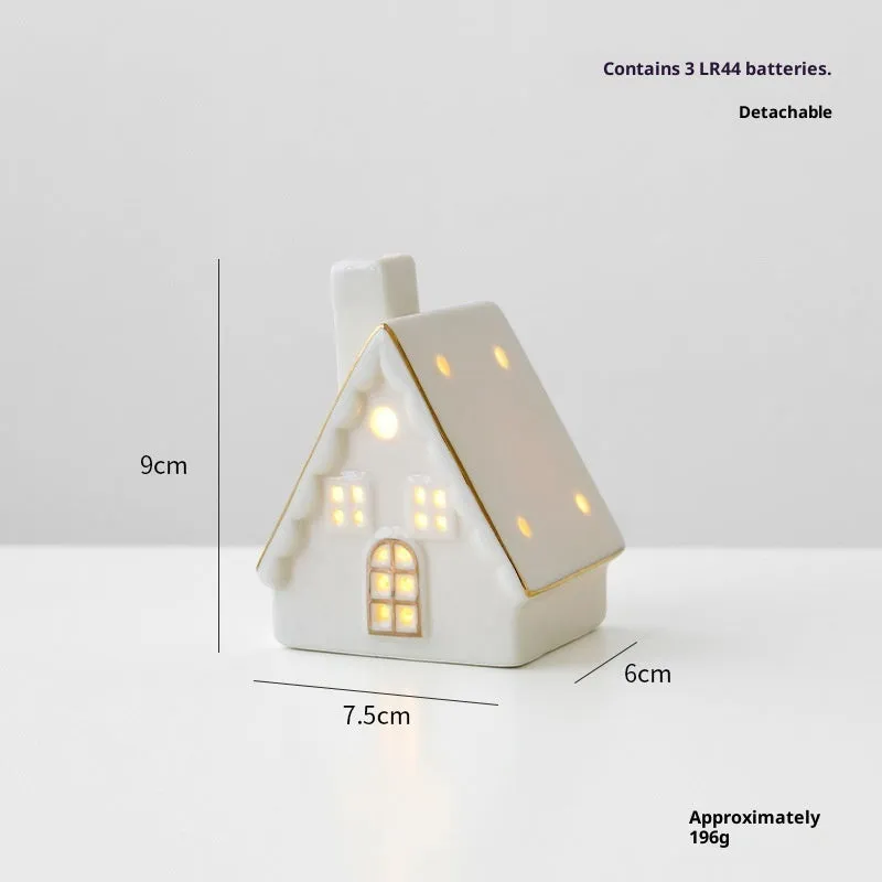 Ceramic Christmas tree house ornament in European style villa design with open door