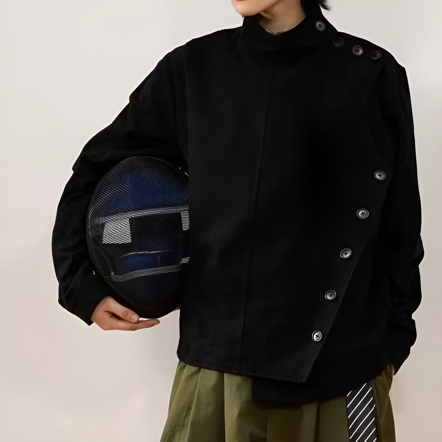 Solid colour minimalist casual jacket for men in black, front view, cotton blend, regular fit