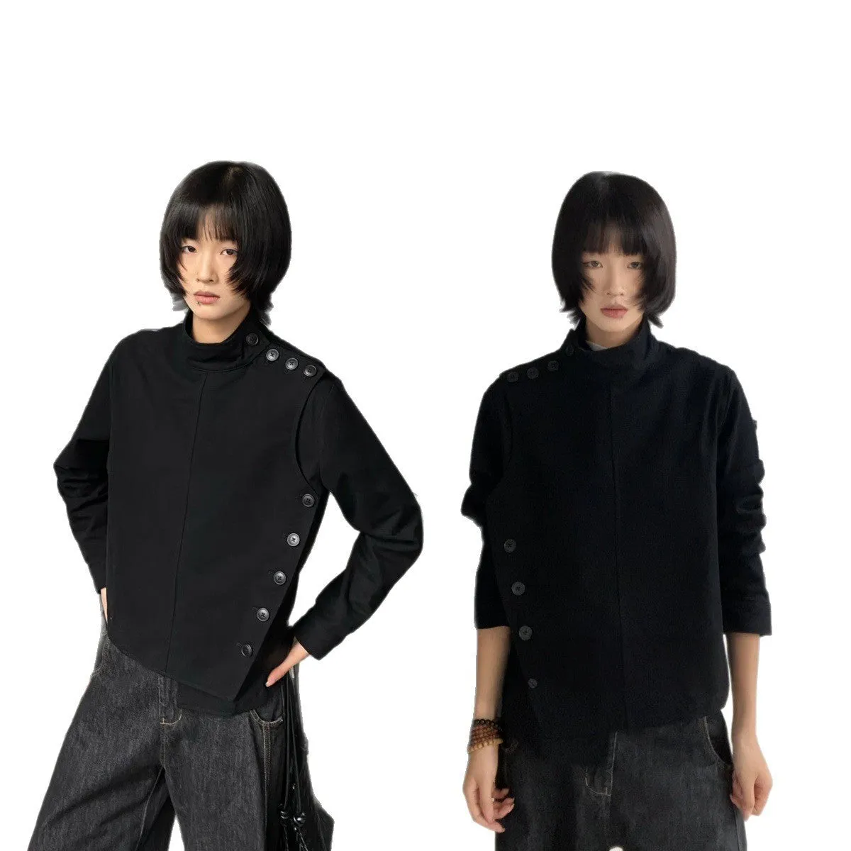 Solid colour minimalist casual jacket for men in black, front view, cotton blend, regular fit