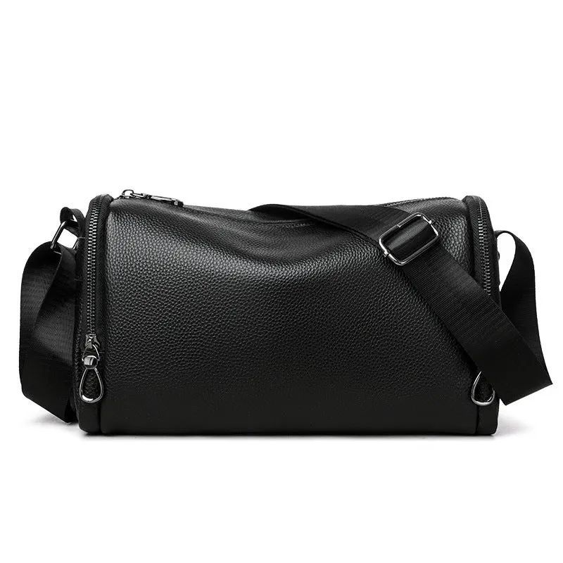 Genuine leather crossbody cowhide shoulder bag for men in brown colour with stitching detail