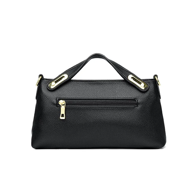 Genuine leather crossbody bag with pleated shoulder strap and wrinkled composite leather finish in horizontal square shape
