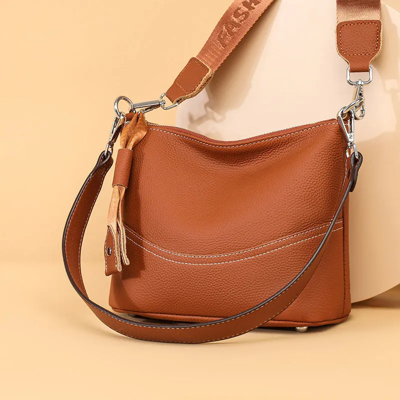 Genuine top grain leather crossbody bag in khaki, horizontal square shape with splicing design and multiple internal pockets