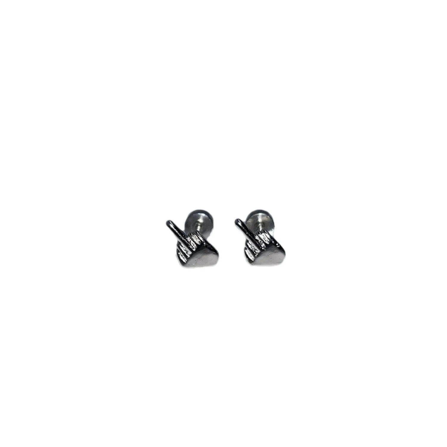 Niche quirky middle finger alloy screw clasp ear cartilage earring for women, vertical motif, bow shape, one pair