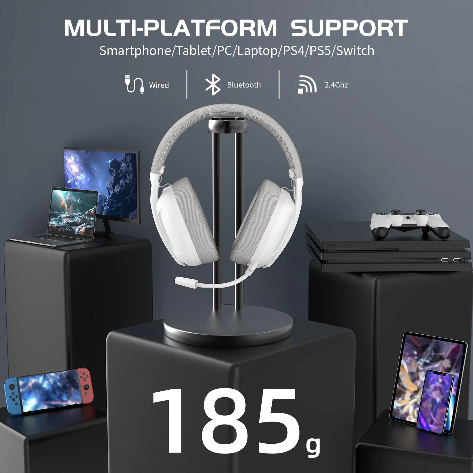 Attack Shark L80PRO wireless triple-mode gaming headset over-ear with microphone white colour