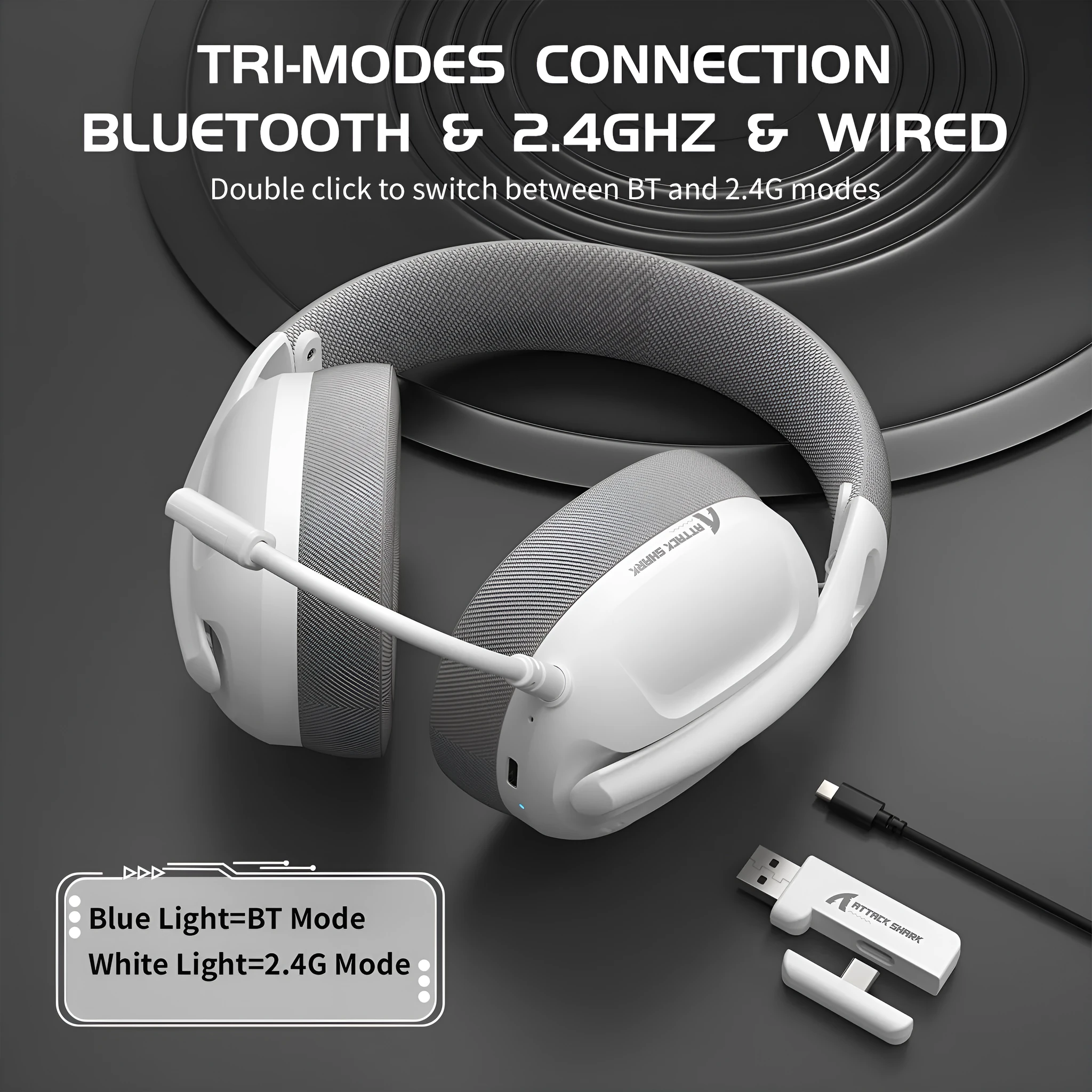 Attack Shark L80PRO wireless triple-mode gaming headset over-ear with microphone white colour
