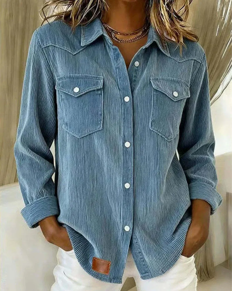 Women's light blue polyester denim cardigan jacket with distressed details, long sleeves, laid flat.