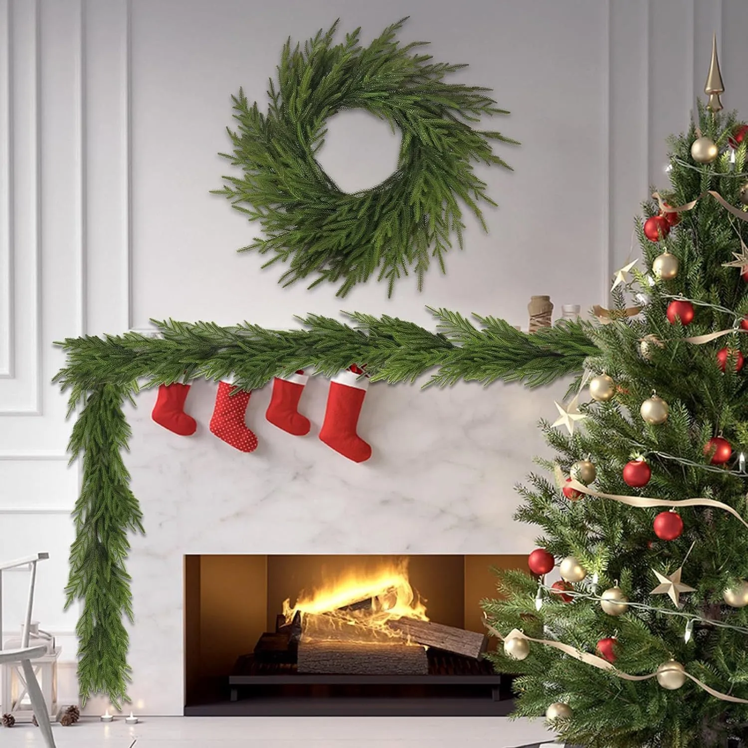 60cm plastic PE front door garland in American country style with multiple leaf density options