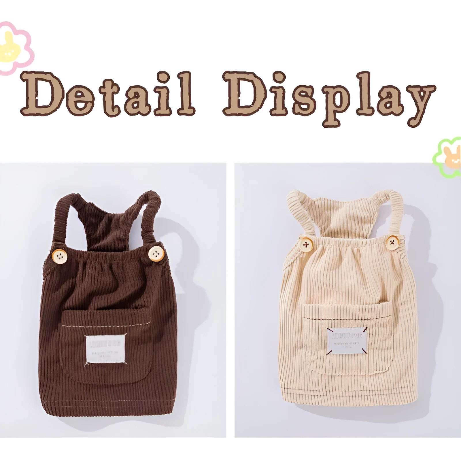 Brown corduroy pet vest with wool Sherpa collar on a small dog, halter design for easy wear