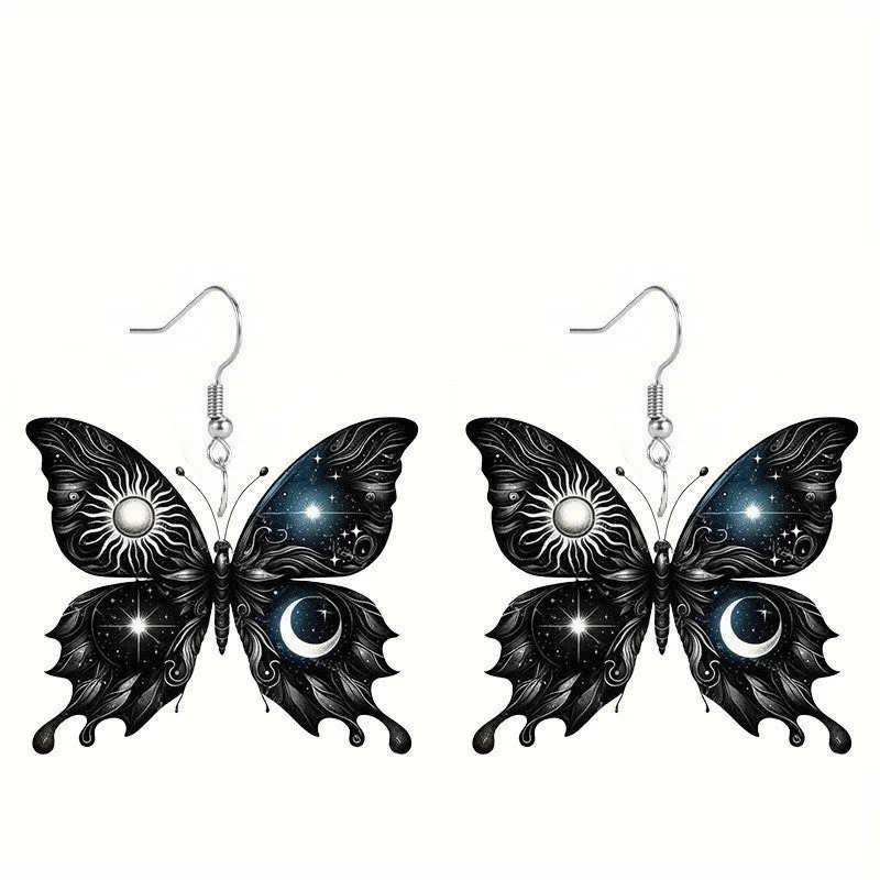 Colourful shimmer butterfly acrylic drop earrings for women pastoral style printed