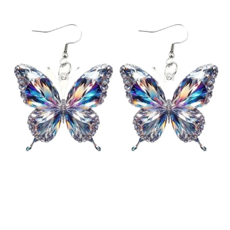 Colourful shimmer butterfly acrylic drop earrings for women pastoral style printed