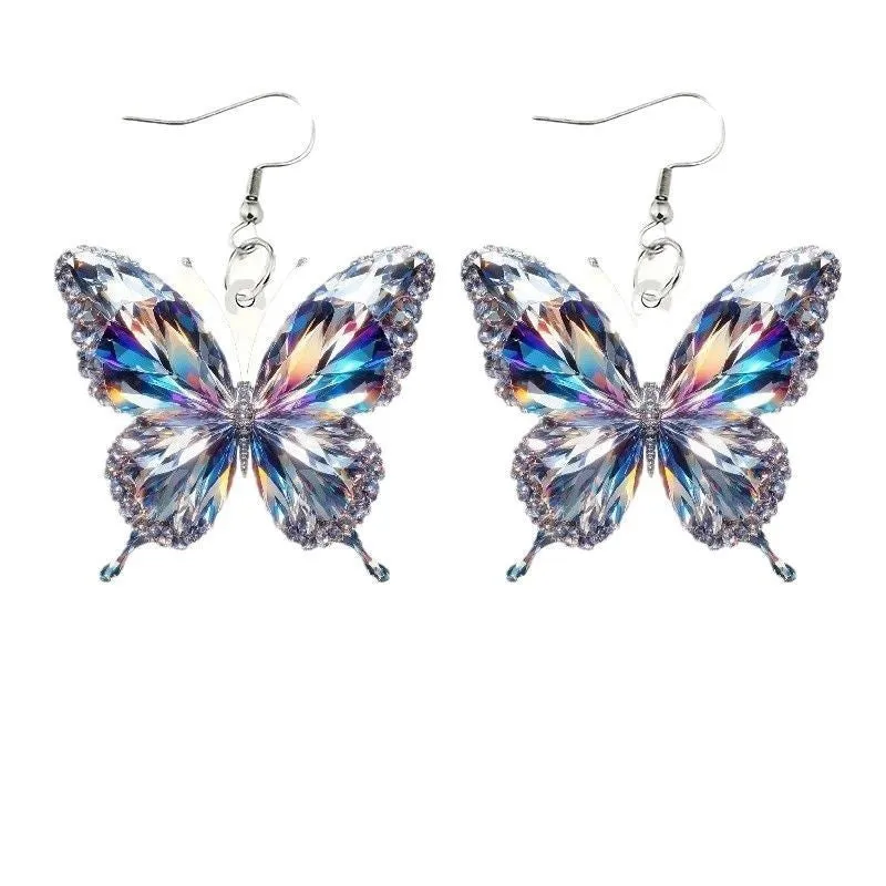 Colourful shimmer butterfly acrylic drop earrings for women pastoral style printed