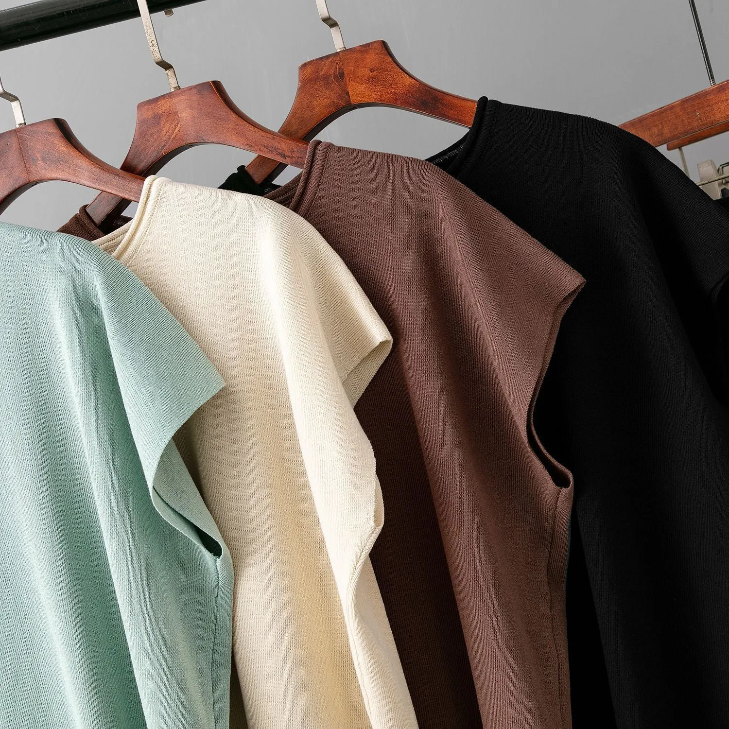 Sleeveless vest knit wide-leg pants ice silk set in solid colour for women plus size commute style
