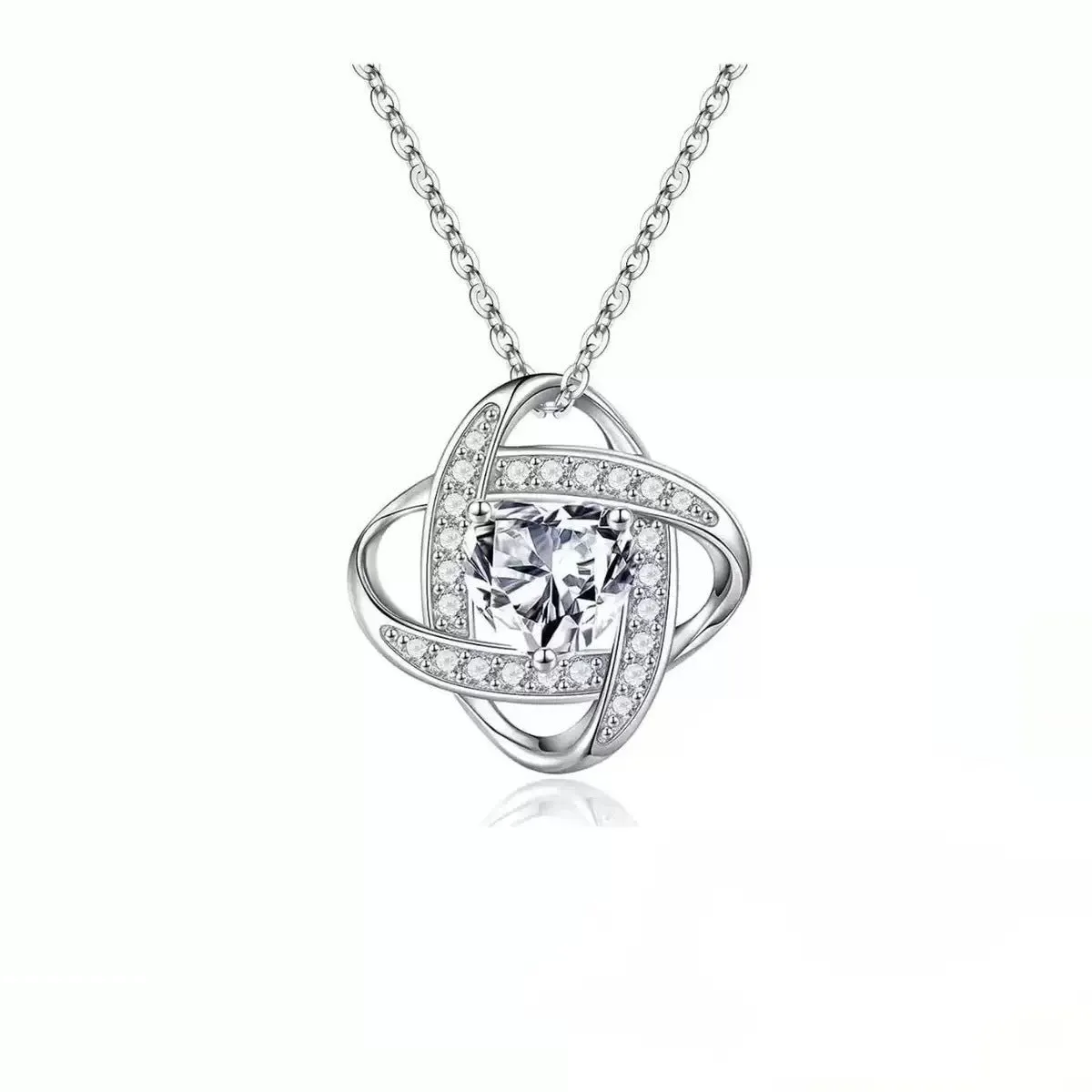 Close-up of a ladies' copper heart-shaped necklace with an electroplated finish in a platinum colour variant.