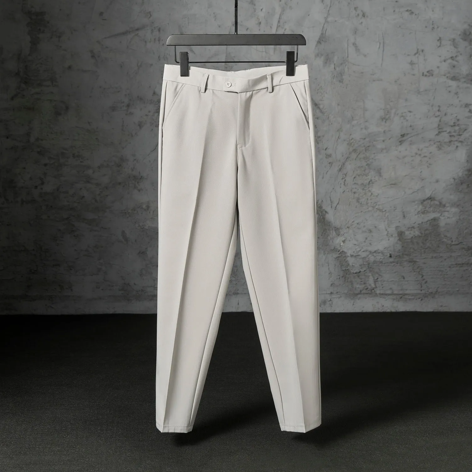 Autumn men's straight loose fit brushed polyester casual trousers in khaki, front view