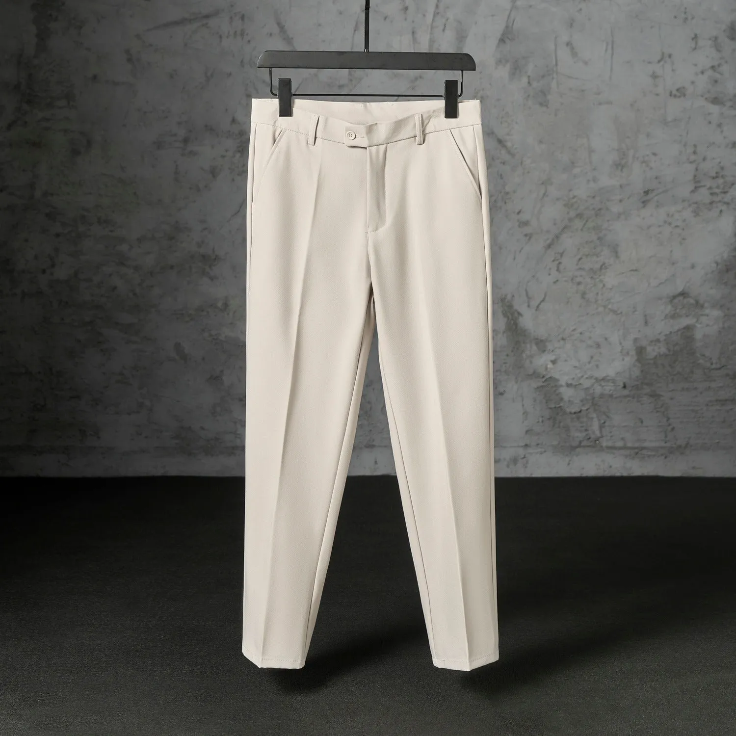 Autumn men's straight loose fit brushed polyester casual trousers in khaki, front view